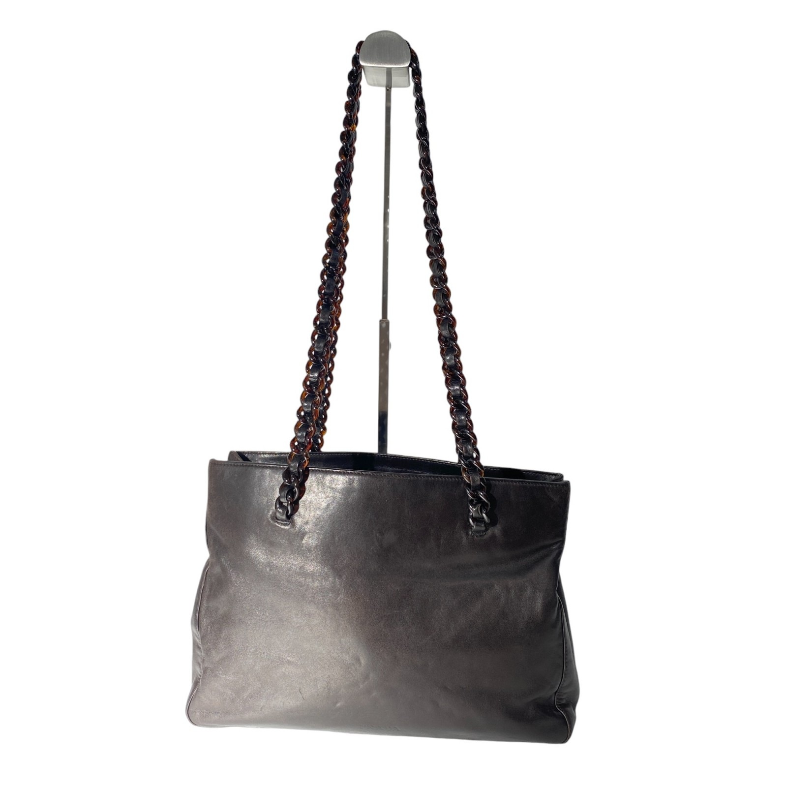 【中古】プラダ PRADA レディース レザー プラ チェーン トートバッグ ダークブラウン 肩掛け