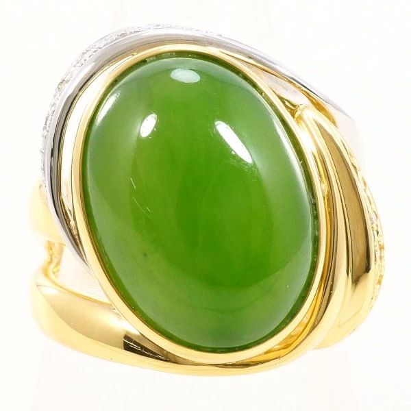 PT900 プラチナ リング 16号 ネフライト 10.77 ダイヤ 0.15 カード鑑別書 中古