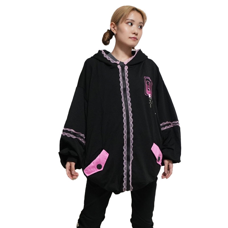 PUNKYバニー ウサミミパーカー 長袖 原宿 原宿系 ファッション うさぎ 病み 病みかわ 地雷 ブラック/ピンク jr-535-127