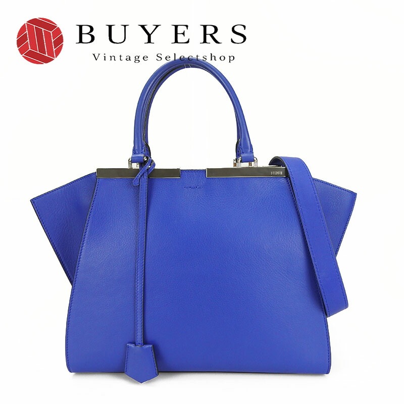 中古 FENDI フェンディ 8BH279 トロワジュール 2WAYハンドバッグ レザー ブルー系 レディース シルバー金具 肩掛け ミラー付き Hand Bag leather Blue Mirro