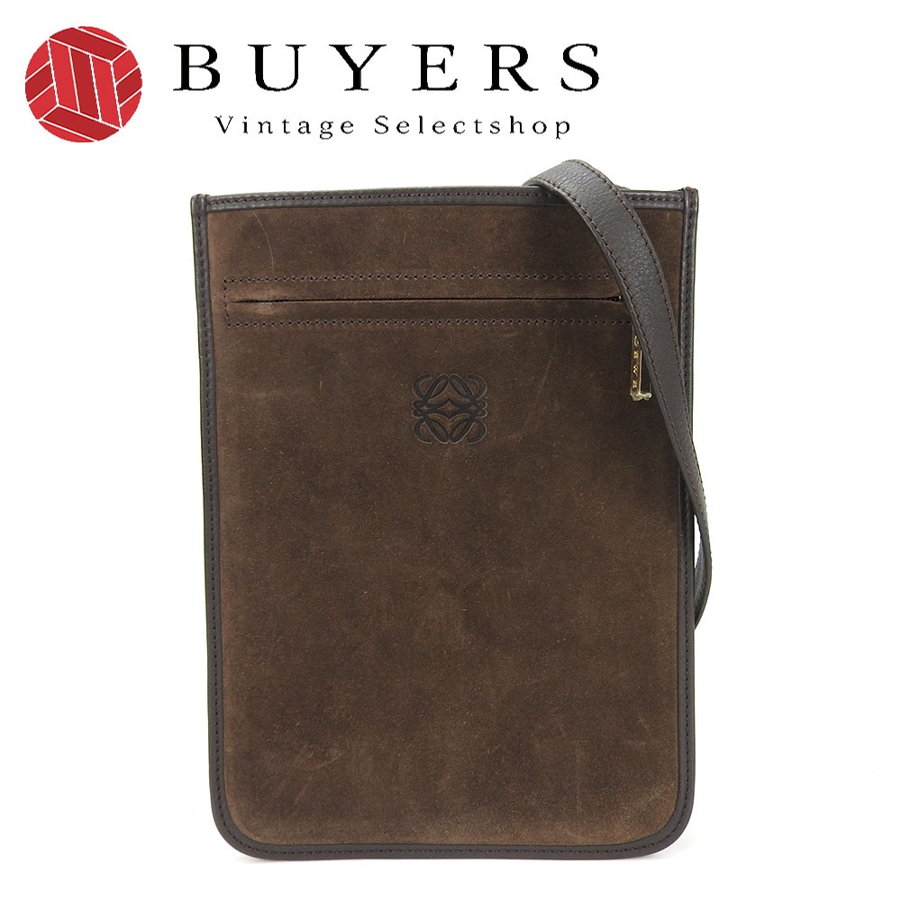 中古ロエベ ショルダー バッグ ポシェット 斜め掛け アナグラム スエード レザー 革 ブラウン シック 女性 レディース LOEWE shoulder bag leather brown