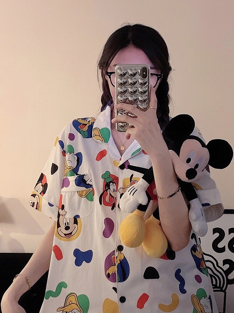 【大人気 急速出荷】可愛いパジャマパジャマ夏用ミッキーパジャマレディース半袖ショートパンツコットン可愛いツーピースホーム服