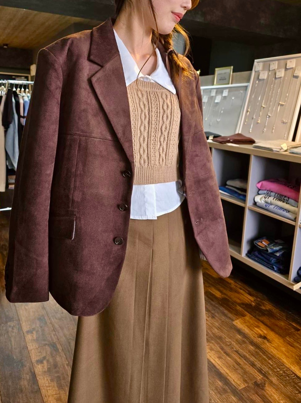 【韓国ファッション】レディース レディースジャケット スエード テーラードジャケット 大人カジュアル 入学式 ママ ジャケット 入園式 スーツ