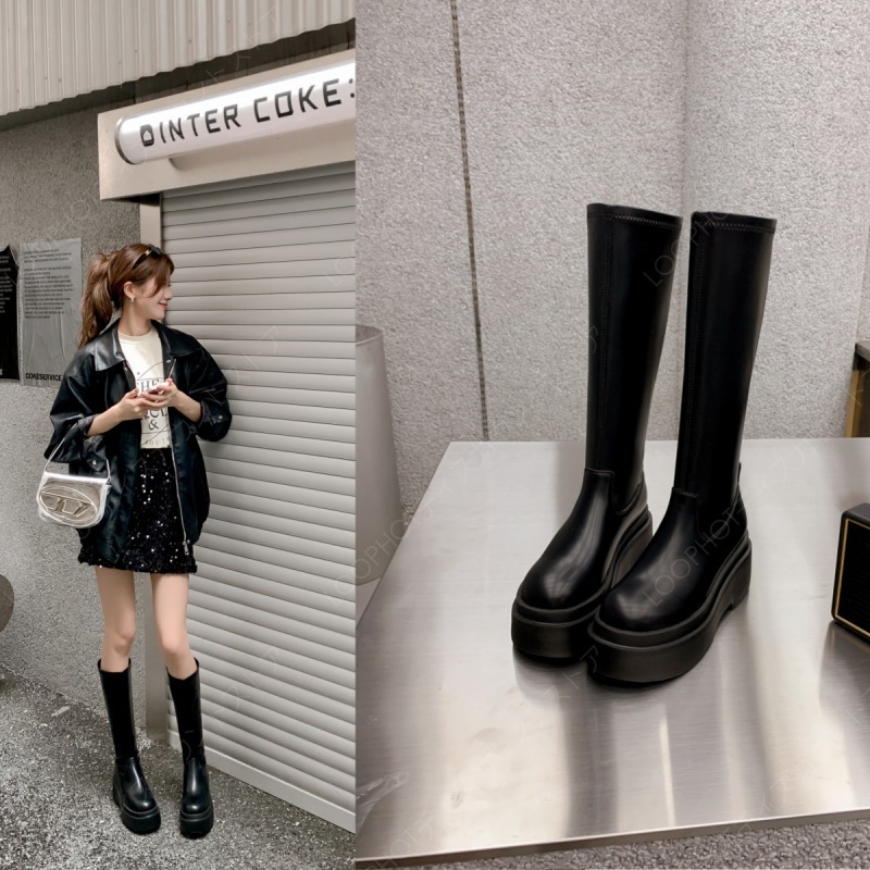 ロングブーツ 大きいサイズ 厚底 おしゃれ 歩きやすい おしゃれ 靴 美脚 脚長 シンプル 楽ちん 膝丈 カジュアル 通学 通勤 秋 冬-35