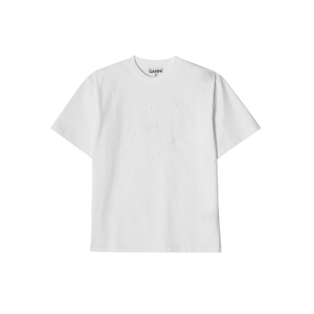 GANNI T4033 151 ハートラインストーンロゴレディースショートスリーブTシャツ
