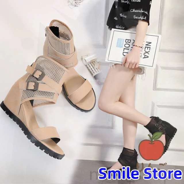 グラディエーター 痛くない靴 フラットシューズ オシャレサンダル 【りんご】レディース ブーツ オープントゥ ストラップ ヒール7cm サマーブーツ ブーツサンダル 美脚