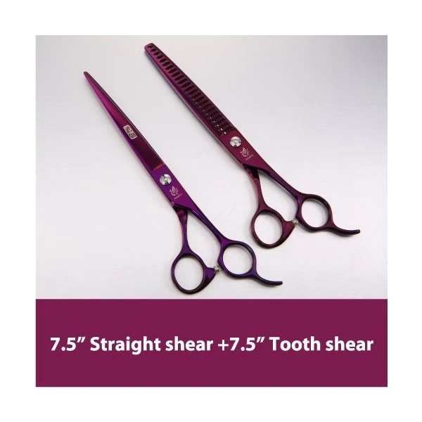 フェニスプロフェッショナルペットグルーミングハサミセットパープルカーブ+シンニング+カッティ 7.5cutting7.5tooth