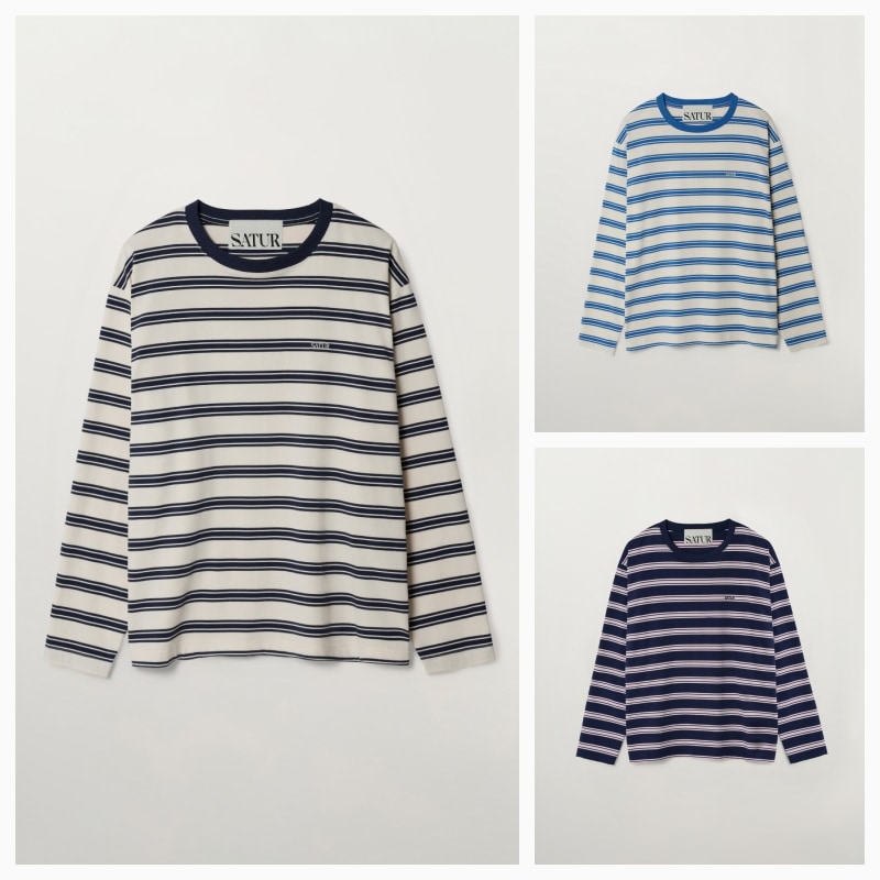 【SATUR】26SS FONT EMBROIDERY STRIPE LONG SLEEVE : 3COLORS