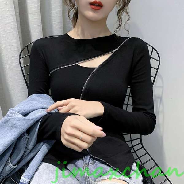 サマー　Ｔシャツ 長袖 タートルネック セーター レディースファッション タートル 胸開きタート セクシー ベアトップ 韓国風 胸元