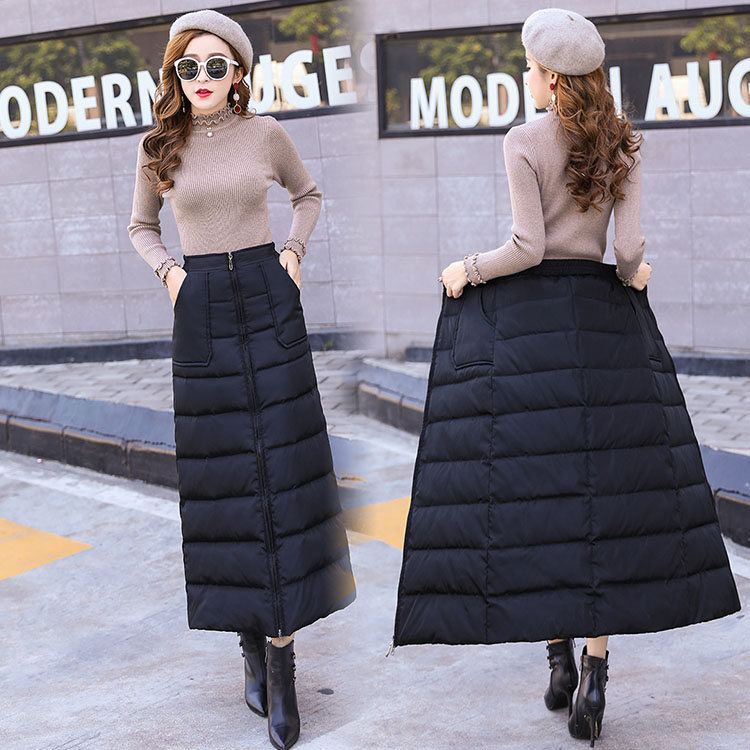スカート Aライン 秋冬 レディース ミモレ丈 体型カバー ダウン 大人 お出かけ 前開け ハイウェスト 防風 暖かい ファッション 同窓会 上品 きれいめ 着やせ 無地 ブラック S-6L BQ