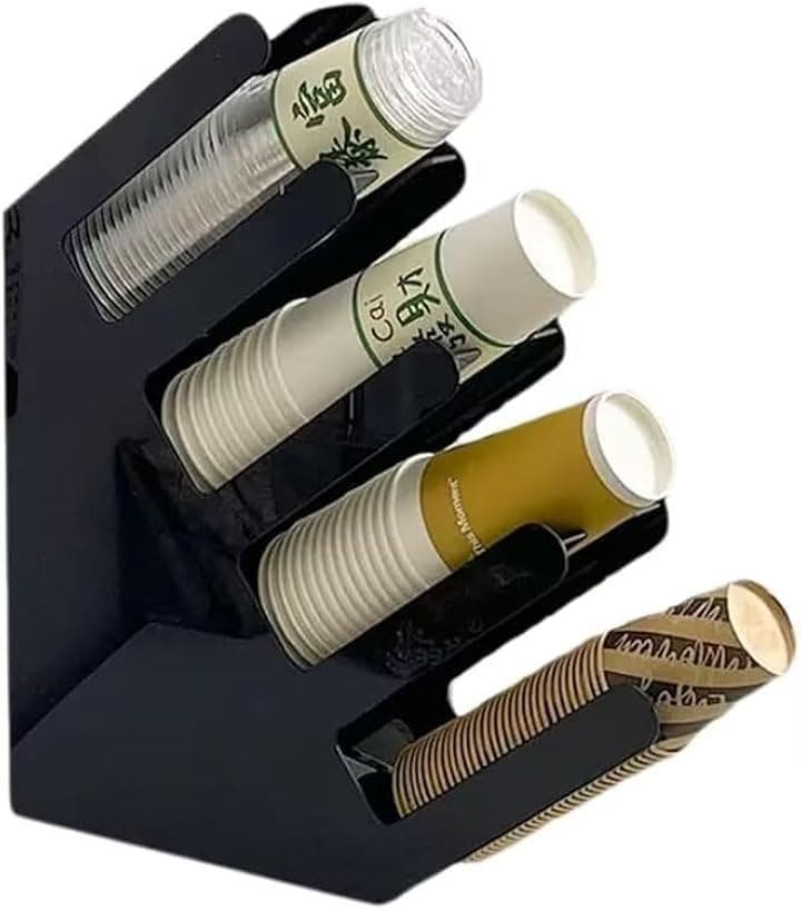 紙コップホルダー 収納 カップディスペンサー 置き型 カップスタンド アクリル製 ホーム オフィス 集会 飲料 イベント 喫茶店 業務用(ブラック, 4列)