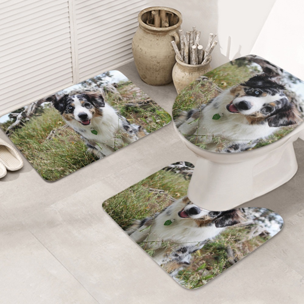 3ピースバスラグセット dog-eadtilt-nature-puppy-grass お手入れが簡単 ノンスリップ 耐久性 6,169円