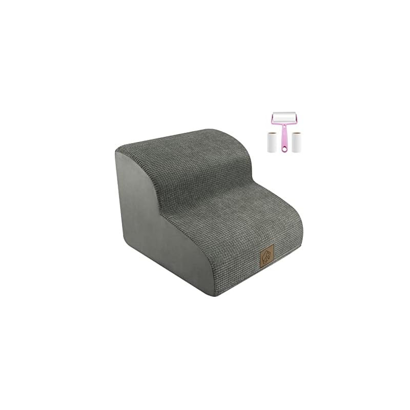 犬ステップ スロープ 2段 犬階段 滑り止め 耐荷重30KG ペット用階段 取り外し可能 洗濯便利 耐久性 ペットステップ 怪我防止 老犬介護 粘着クリーナーつき (グレー)