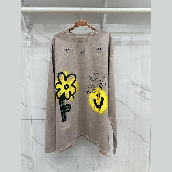 男女共用カップルTシャツ ダストピーク ストレートTシャツ スウェットシャツ ブルゾン ラウンド 長袖 Tシャツ DS-TSA-Q029-グレーベージュ