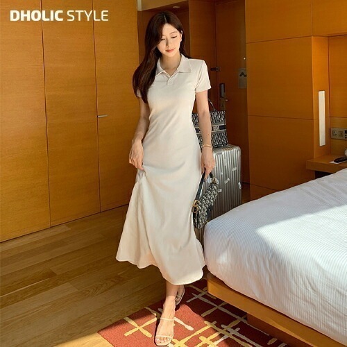 [メガ割りSALE]開襟ストラップ半袖ロングワンピース・p663713