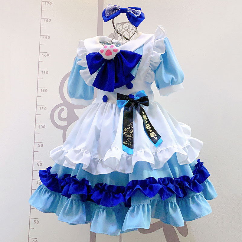 Qoo10 青色 水色メイド服 白色エプロン 肉球 ホビー コスプレ