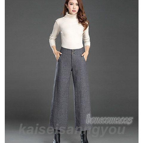レディース ボトムス ストレートパンツ ワイドパンツ ストライプ あたたか 秋冬 シンプル 大きいサイズ カジュアル 大人可愛い 定番 ベーシック シック 通勤 OLレディース ボトム