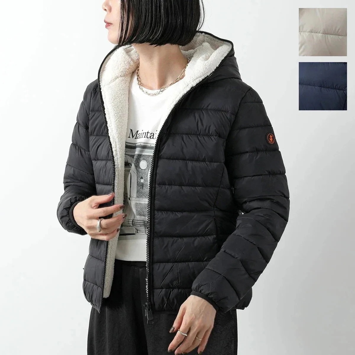 SAVE THE DUCK セイブザダック エコダウン ジャケット ETHEL D39690W GIGO レディース 中綿 ナイロン ボア フーディ カラー3色