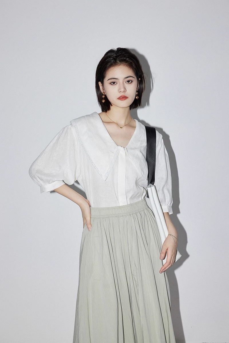 シャツ トップ リネン 夏 半袖 オールマッチ 半袖 シャツ 女性 トップス シャツ ブラウス 白トップス 袖あり 7分袖 七分袖 Vネック 襟付き 大人可愛い シンプル カジュアル 上品 おしゃれ