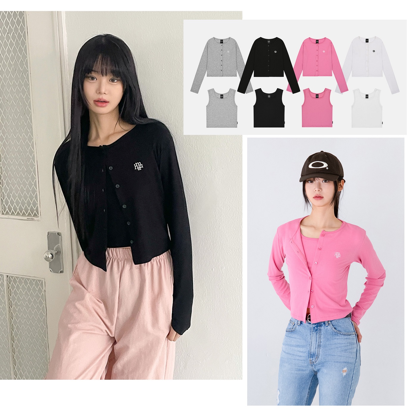 [SET] 韓国人気SLIM FIT LOGO CARDIGAN SLEEVELESSセットアップ スリーブレス 韓国ブランド - 商品メイン画像