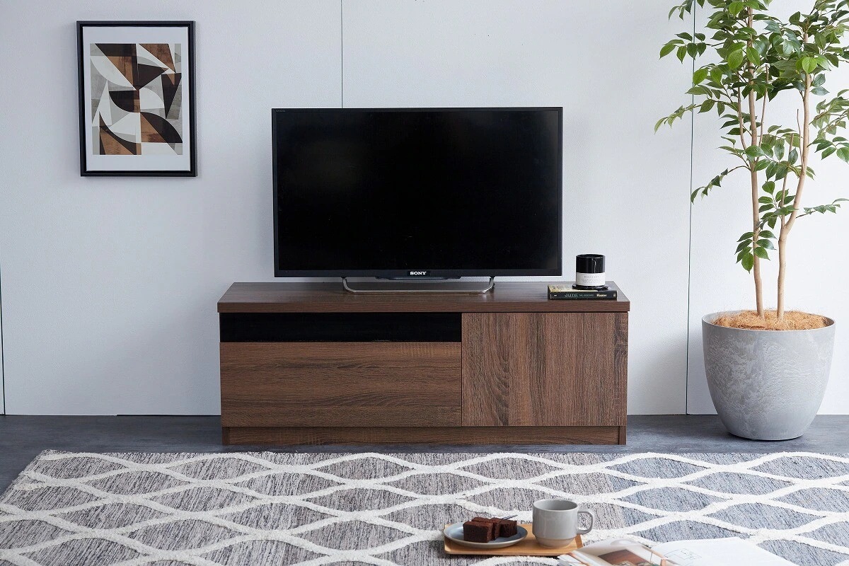 Connie ブラックパネル付きテレビ台　幅100cm(赤外線)　テレビ台　ブラウン　ナチュラル　引き出し収納　スタイリッシュ