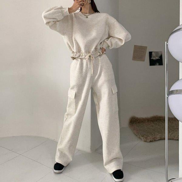 Hスタイル(CN)ポケットカーゴ裏起毛セット 冬 女性 裏起毛 トレーニングウェアセット スウェットセット 上下セット デイリー