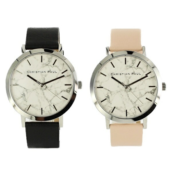 【ペア時計収納BOX付き】クリスチャンポール 腕時計 手表 ペアウォッチ メンズ レディース 同サイズ 43mm 大理石柄 ホワイトマーブル ブラック ベビーピンク レザー 天然皮革 MR-05MAR