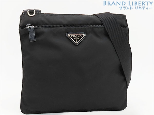 外美品プラダナイロン斜め掛けショルダーバッグフラットメッセンジャーバッグサコッシュブラック1BH978
