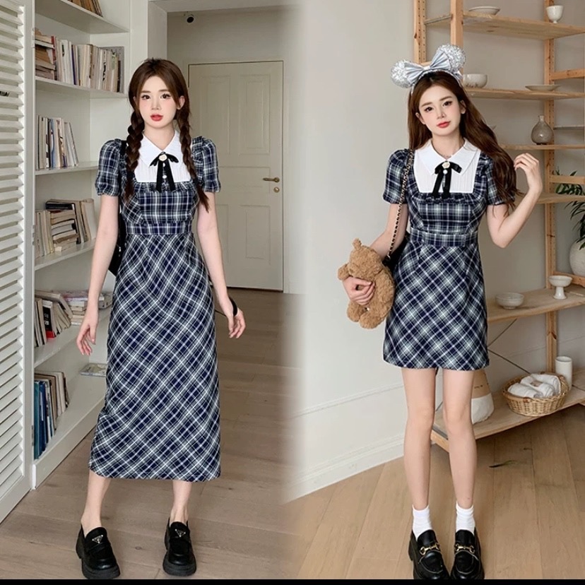 レディース スカート ワンピース シャツワンピ ショート 膝下 膝上 ミモレ 半袖 パフスリーブ 襟付き Iライン リボン ハイウエスト 前開き ボタン 大人可愛い きれいめ カジュアル 上品