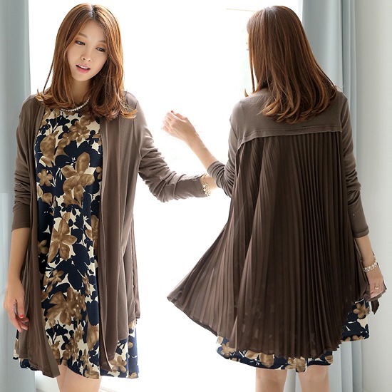 シフォンプリーツ配色ポイントでユニークなデザイン! 毎日着ても飽きない活用満点アイテム!!! カーディガン一つでスタイリッシュなコーデ演出! ロング長さに体型カバー可能! シフォンロングプリーツカーディガン n32001