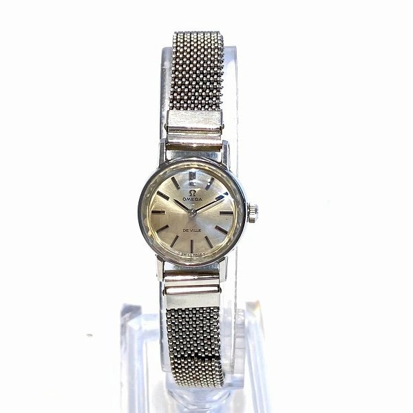オメガ デビル 手巻き シルバー文字盤 カットガラス 腕時計 レディース 【中古】