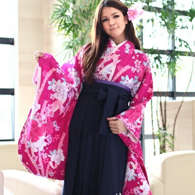 レンタル卒業式 袴 レンタル 女 袴セット 女 卒業式袴セット2尺袖着物＆袴 フルセットレンタル 安い ピンク地に熨斗と芍薬 梅ハカマ はかま rental