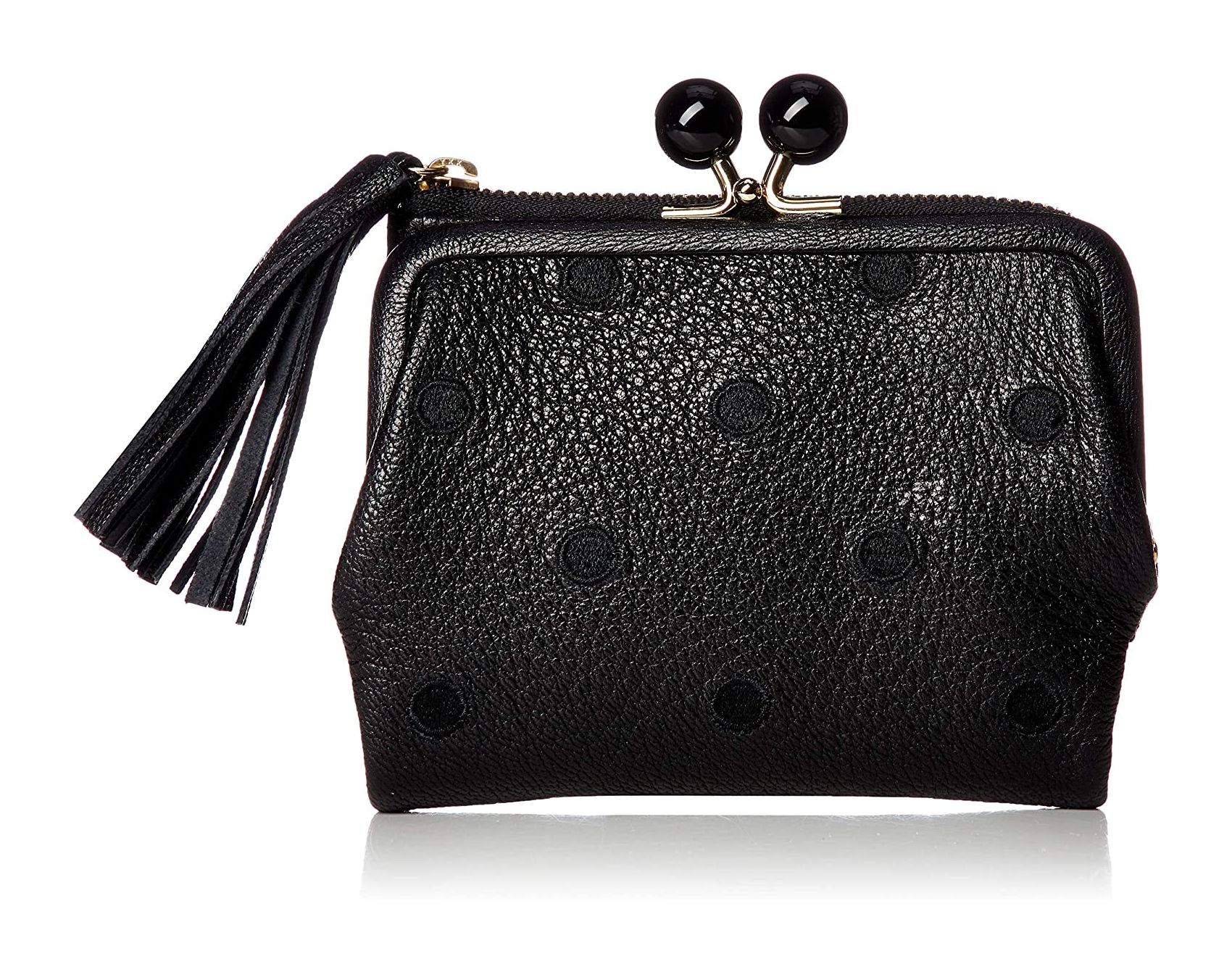 財布 ミニ財布 レディース がま口 二つ折り ドットブラック 本革 ペルケ 08-06-03160 二つ折り財布 おしゃれ アクリル玉 札入れ 小銭入れ さいふ カードポケット ドット柄