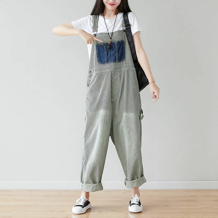 オーバーオール サロペット レディース パンツ オーバーサイズ ゆったり ワイドシルエット ストライプ オールシーズン 綿 カジュアル アウトドア 大きいサイズ 春 夏 秋 森ガール おしゃれ モード