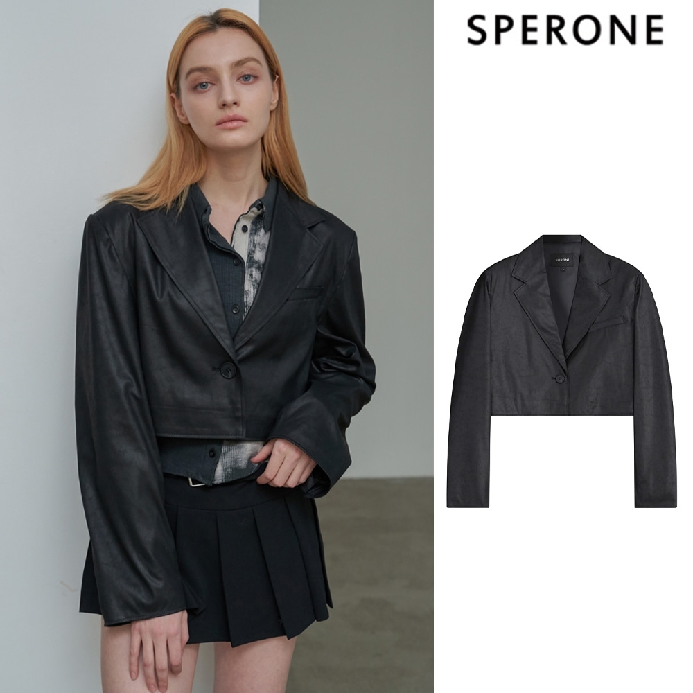 [SPERONE] Crop Mix Leather Jacket