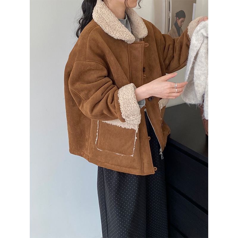 冬ホットココアヴィンテージメイラードスエードファーワンピースウォームトップ女性用 6002