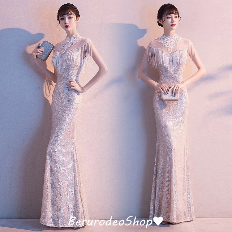 【送料無料】全7色 マーメイドドレス スパンコール キラキラドレス イブニングドレス レース フリンジ キレイめ ロングドレス マーメイドライン 発表会ドレス パーティードレス シャンパン色 ブラック 7,272円