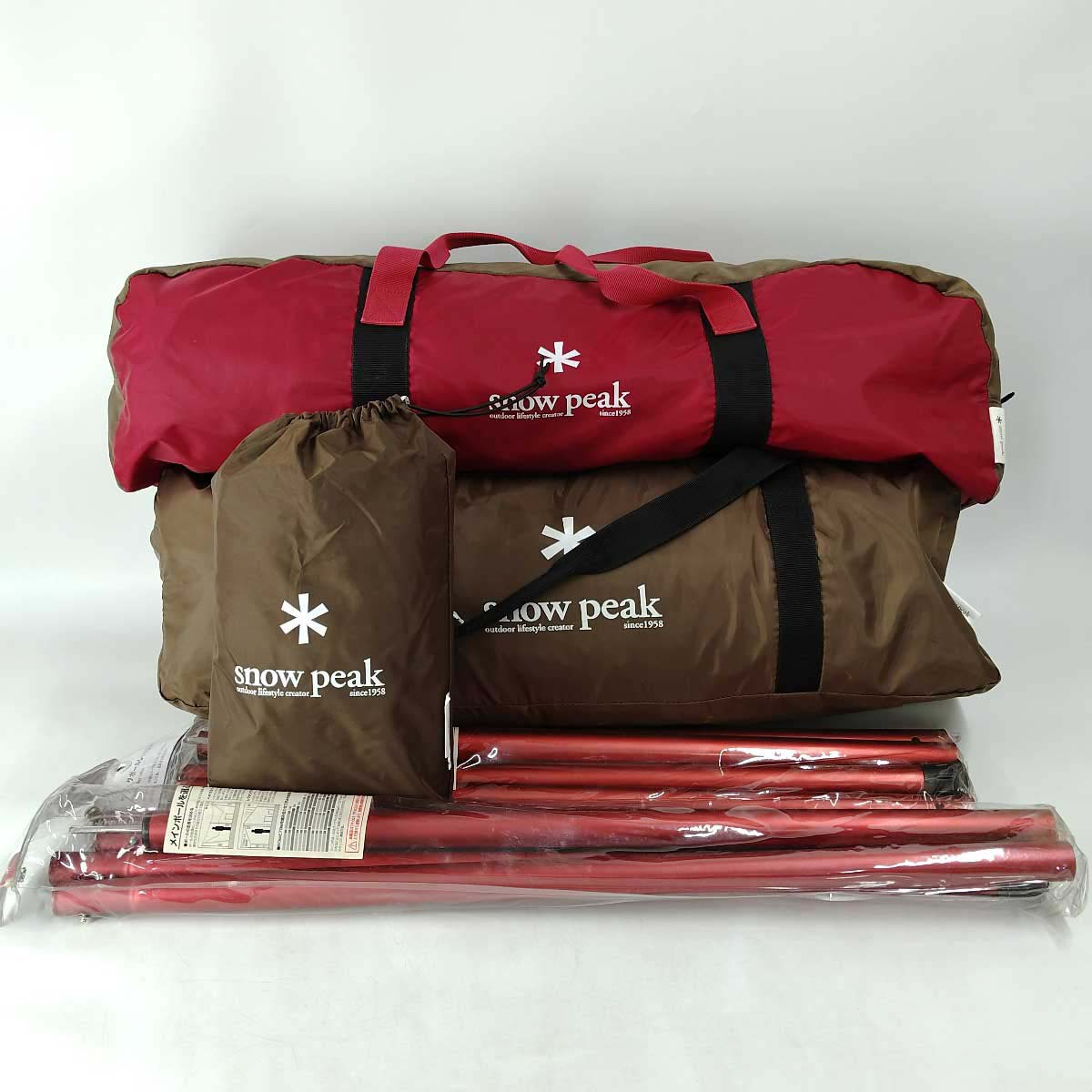 【中古】[5点セット] スノーピーク ランドブリーズ4 /グランドシート /HDタープ シールド ヘキサM /ウイングポールレッド Snow Peak