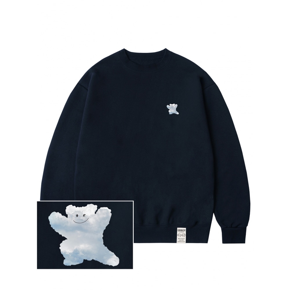 グレイバースモールクラウドベアスマイルスウェットシャツネイビー