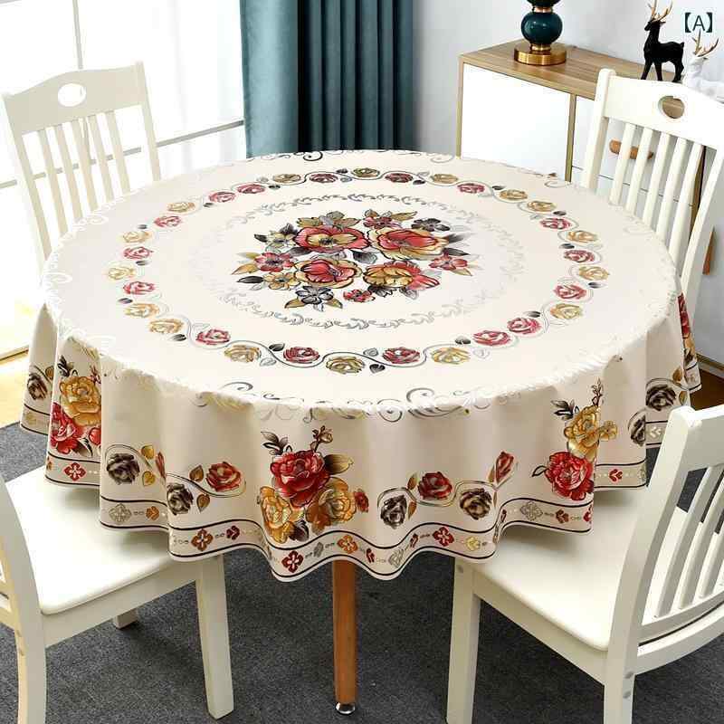 テーブルクロス 円形 おしゃれ 撥水 防水 耐油 耐熱 花柄 丸型 PVC 傷防止 滑りにくい 180 210cm 大きめサイズ ラウンド デスク カバー 家庭 リビング ホテル レストラン インテリ