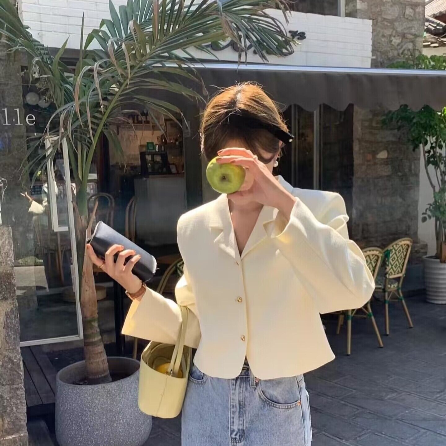 ジャケット ショート 長袖 Vネック 襟付き ボタンダウン ストレート フェミニン 前開き 伸縮性 大人可愛い きれいめ カジュアル 上品 おしゃれ レトロ こなれ感 レディース 20代 オルチャン