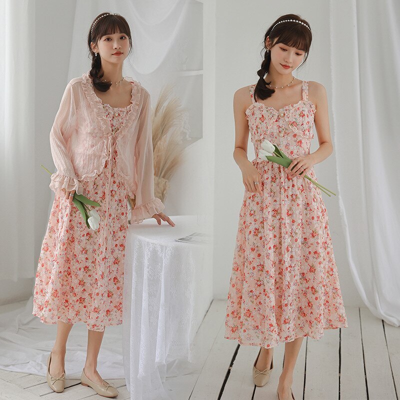 【期間限定特価】2023スタイルのサスペンダー刺繍文芸的で芸術的な花柄の大きなラインの日焼け止めドレス 母の日のプレゼント