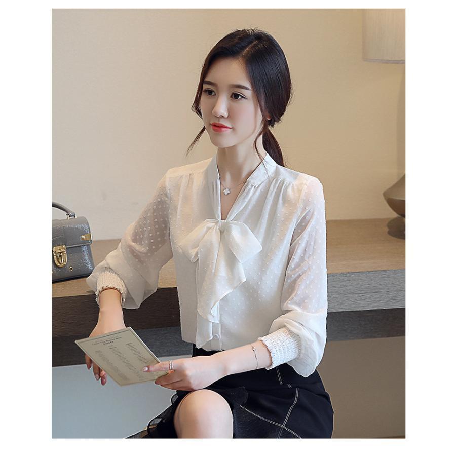 シャツ ブラウス 秋物 レディース 春 夏 長袖 トップス 蝶結び シフォン オシャレ ホワイト 上品 通勤 大人 OL 30代40代50代