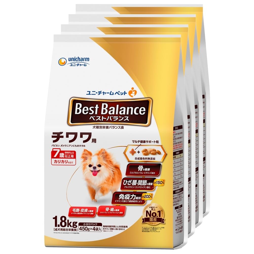ベストバランス ドッグフード ドライ カリカリ仕立て チワワ用 シニア 7歳以上用 7.2ｋｇ(1.8kg×4) 国産 ユニチャーム[ケース品]