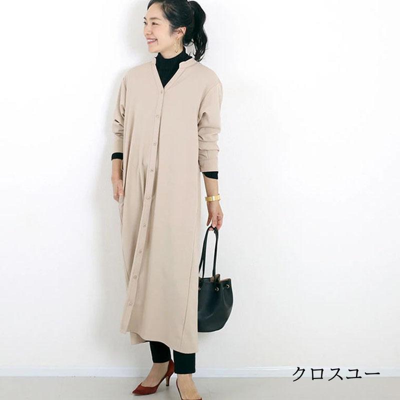 シャツワンピース 羽織り ロング 艶感 体型カバー 上品 大人 きれいめ 春 夏 秋 30代 40代 レディース T/R前開きロングシャツワンピース