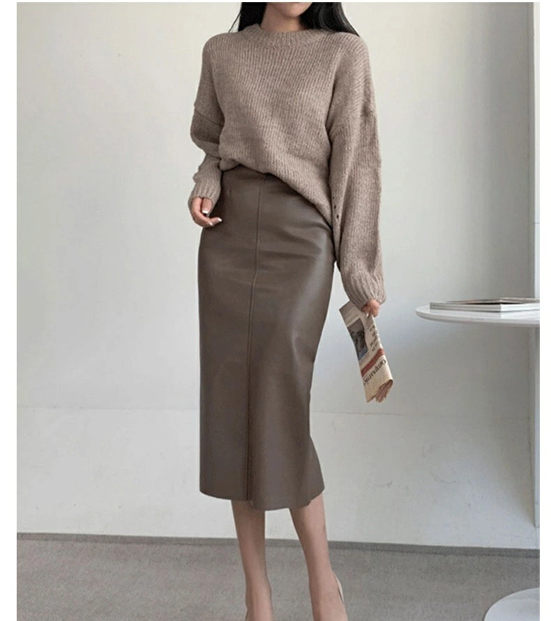 【SNS大人気】タイトスカート　PUスカート ロング丈 　ゴムウエスト　カラー スカート 秋冬物 レディース ハイウエスト 通勤 オフィス ビジネス 就活 大きいサイズ 膝丈 ミモレ丈 普段着