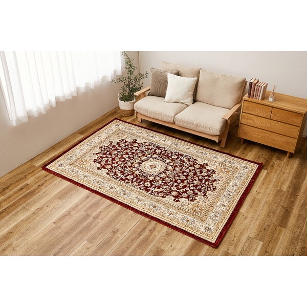 240640011 エジプト製 メダリオン柄のウィルトン織ラグ バハレイヤ 200×250 レッド メーカー直送