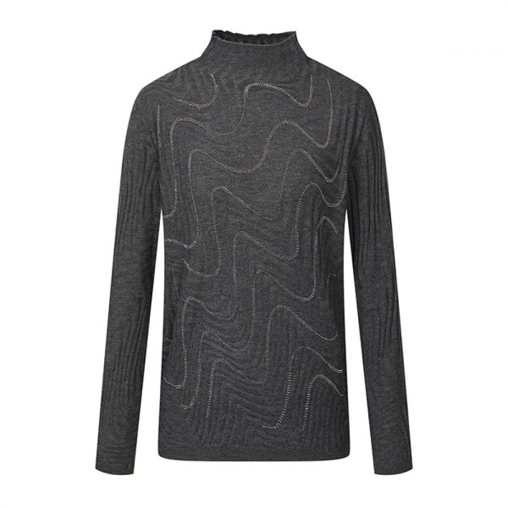 (Max Cartiggio) ウールブレンドウェーブビーズニットTシャツ