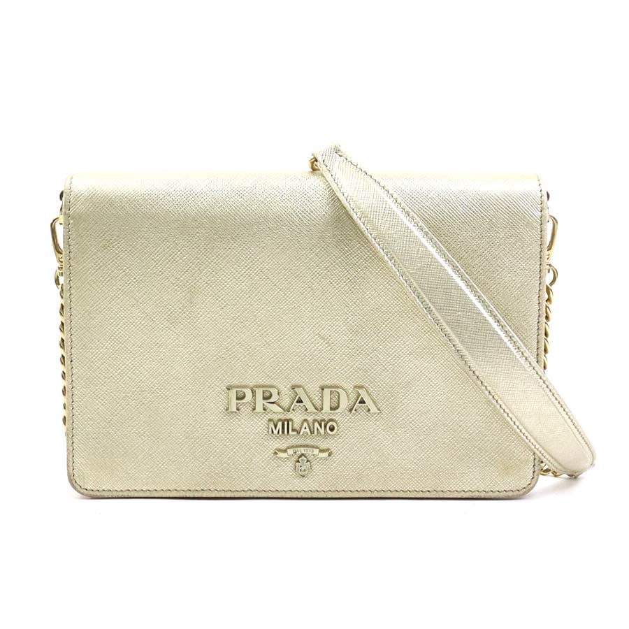 プラダ PRADA ショルダーバッグ チェーンウォレット レザー/メタル ゴールド レディース e61055a