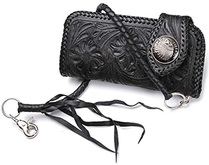 バイカーズ ウォレット ビング メンズ 財布 牛革 レザーウォレット コンチョ サ ドル 本革( ブラック/ブラック)